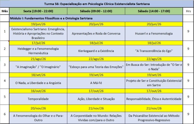 Cronograma — Psicologia Clínica Existencialista Sartriana — imagem 1