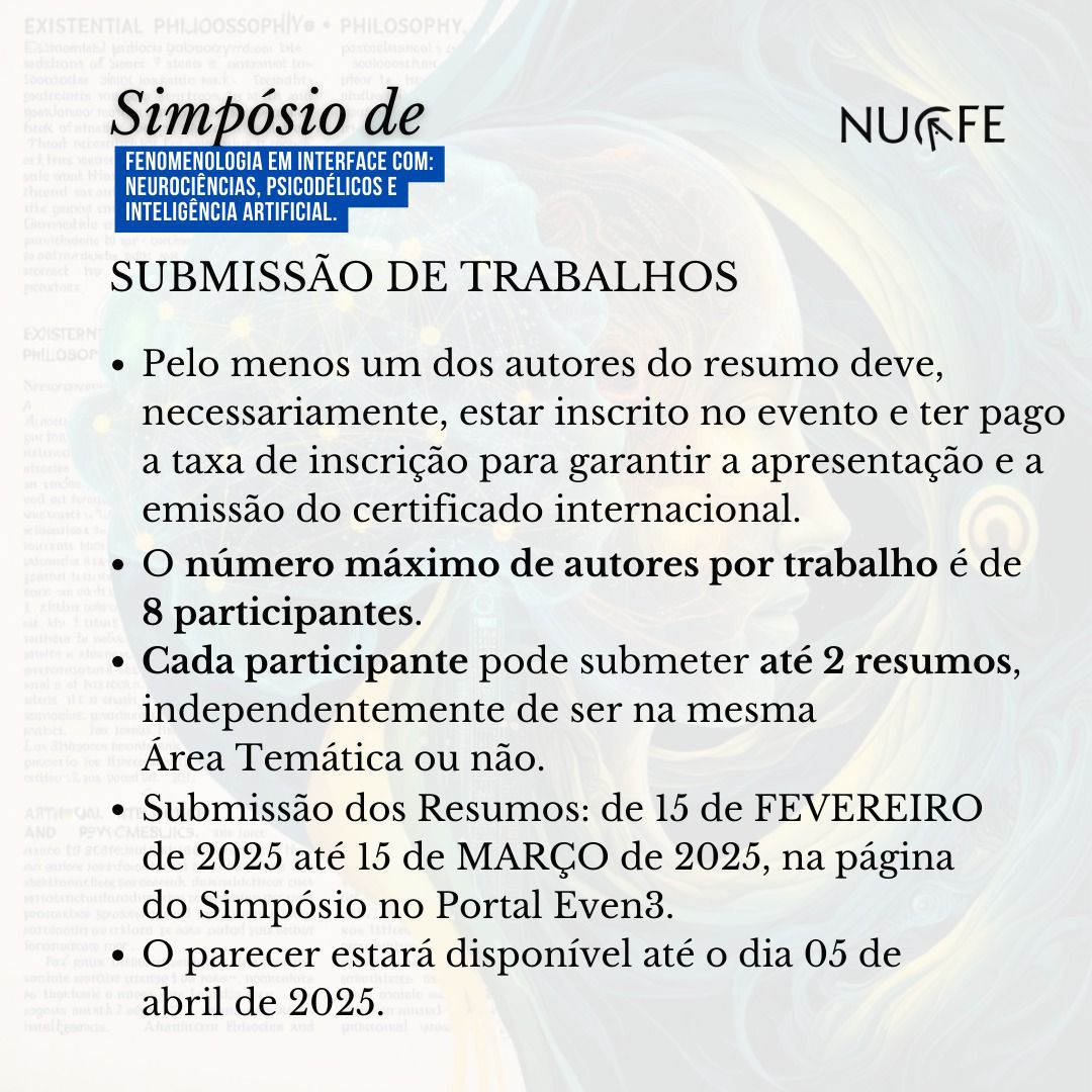 Cartaz 7 do simpósio Fenomenologia em interface com Neurociências, Psicodélicos e I.A.