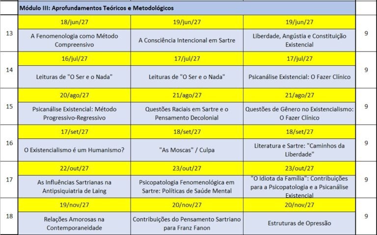 Cronograma — Psicologia Clínica Existencialista Sartriana — imagem 3