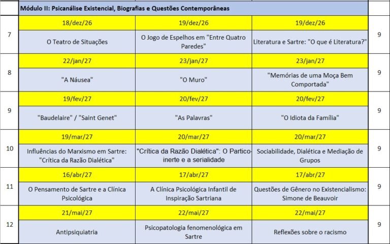 Cronograma — Psicologia Clínica Existencialista Sartriana — imagem 2