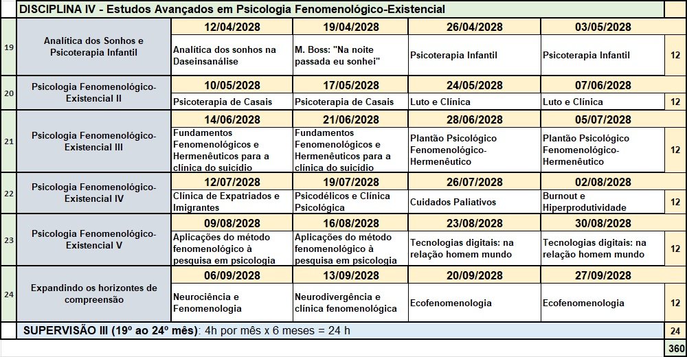 Cronograma — Psicologia Clínica Fenomenológico-Existencial — imagem 4