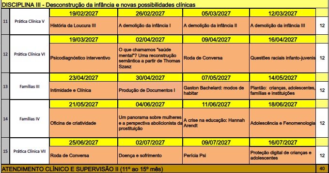 Cronograma — Clínica Fenomenológica das Infâncias, Adolescências, Casais e Famílias — imagem 3